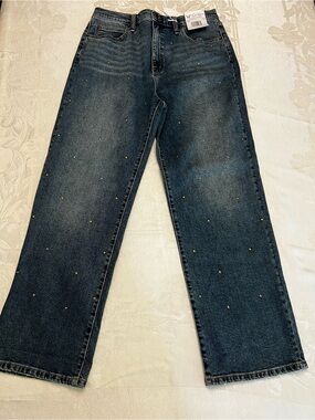 Jessica Simpson 10 Wide Leg Boyfriend Jeans with Bronze Stud Accents